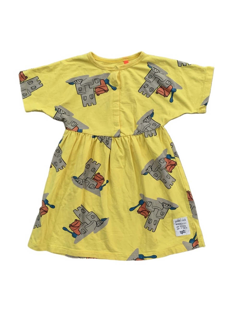 Moi Noi Size 110, 5, Yellow Sandcastle Beach Print Short Sleeve Dress